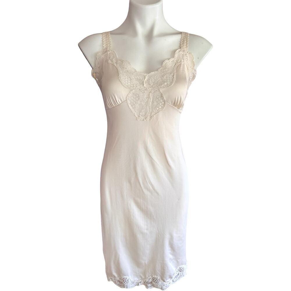 Vintage Illusion Full Slip Sz 34 Ivory Lace Ladder Strap Bodice Pinup Lingerie - Picture 2 of 11